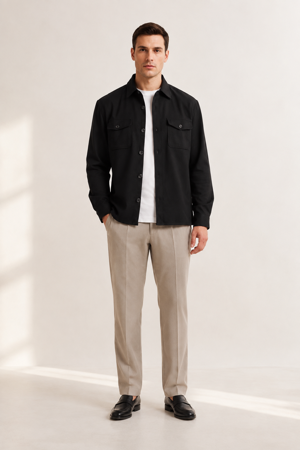 Men's Stretch Twill Overshirt with Chest Pockets