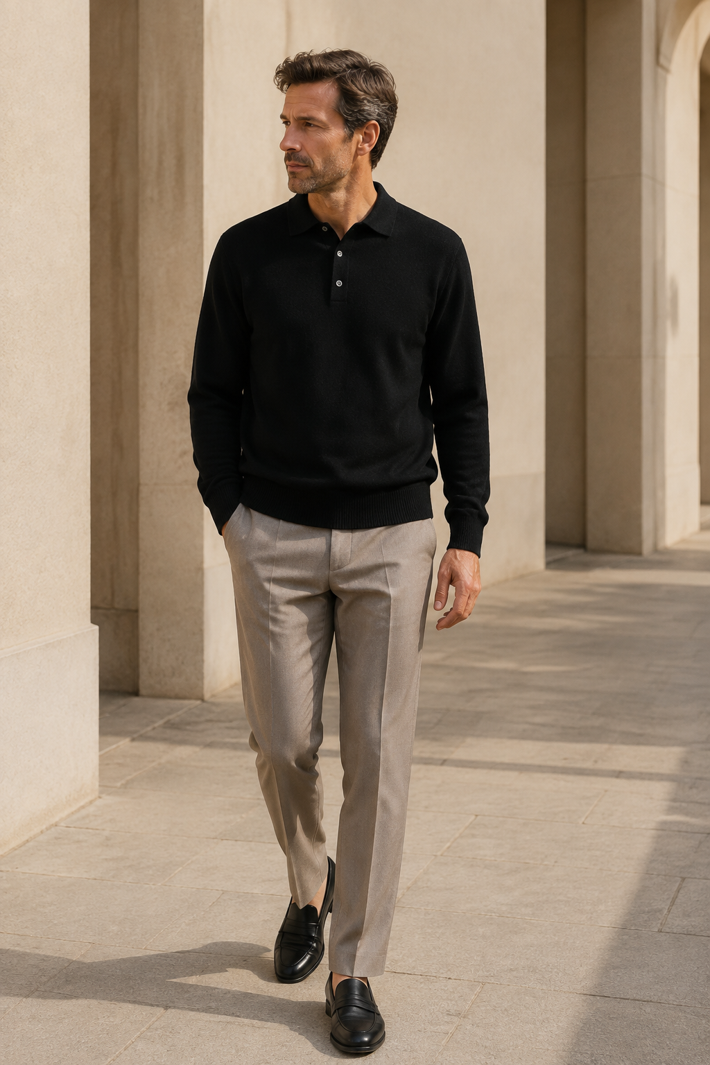Men's Long Sleeve Knitted Polo Shirt