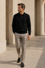 Men's Long Sleeve Knitted Polo Shirt