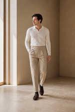 Men's Straight Leg Cotton Trousers with High Waist