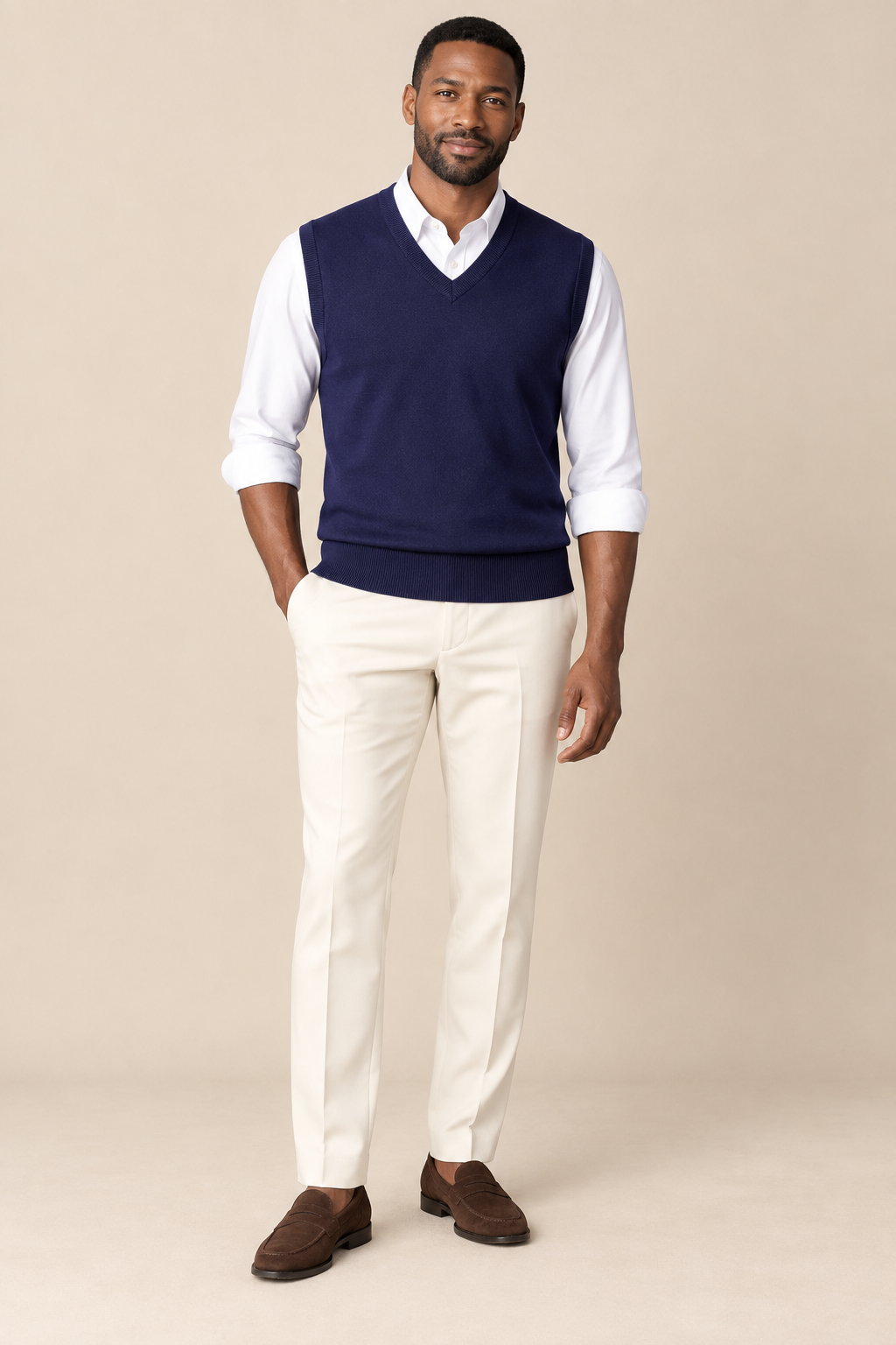 Men’s Plain Knit V-Neck Tank Top with Ribbed Trims