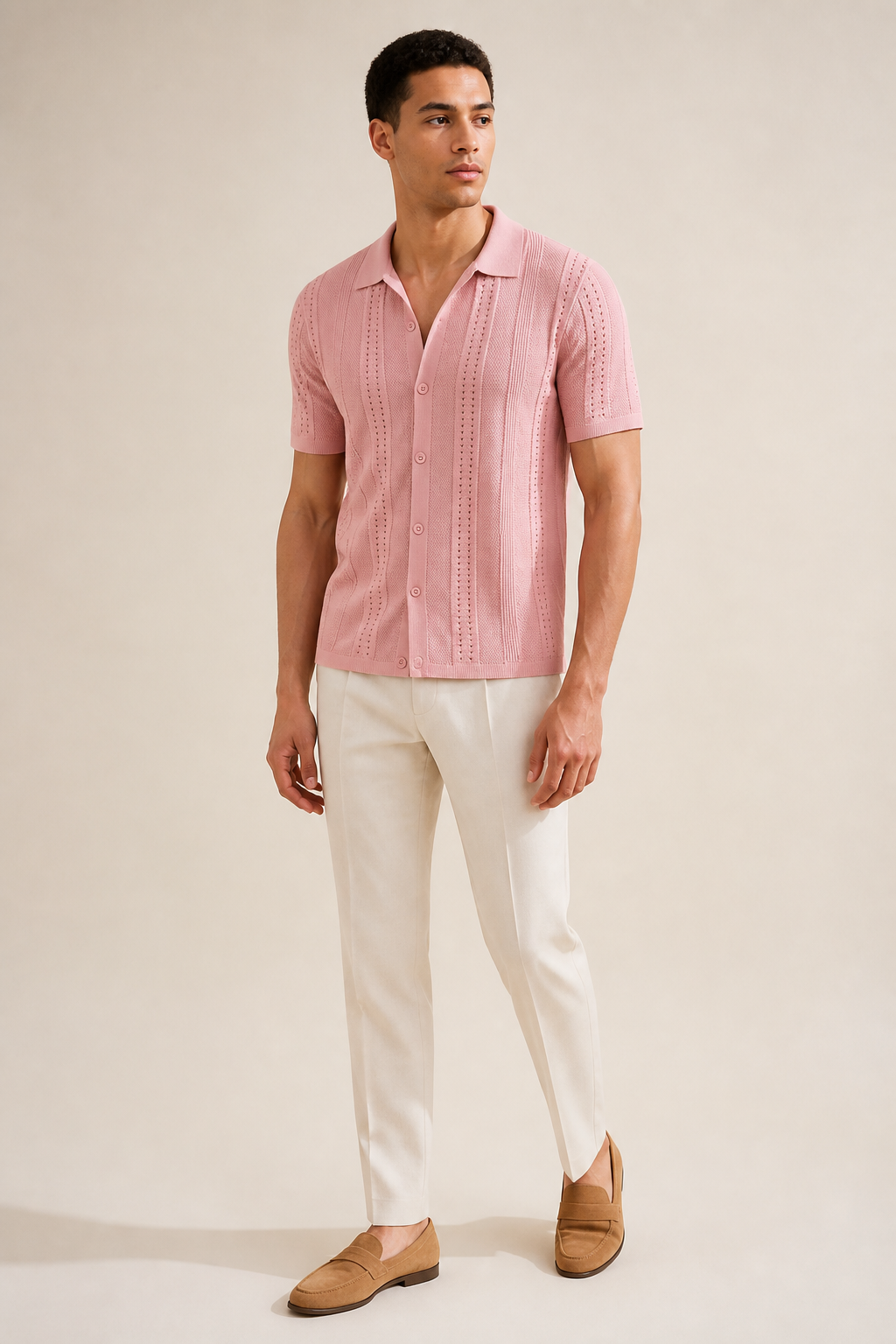 Men's Knitted Polo Shirt with Button-Through Front