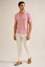 Men's Knitted Polo Shirt with Button-Through Front