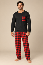 Men’s Checked Winter Pyjama Set with Long-Sleeve Top and Trousers