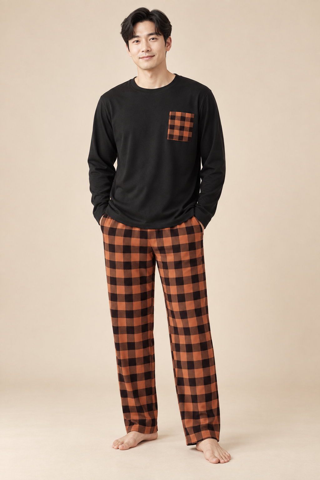 Men’s Checked Winter Pyjama Set with Long-Sleeve Top and Trousers