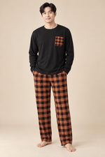 Men’s Checked Winter Pyjama Set with Long-Sleeve Top and Trousers