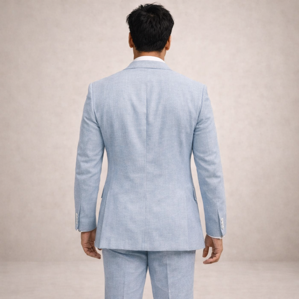 A light and breathable outfit for weddings and the beach – a two-piece linen suit for men