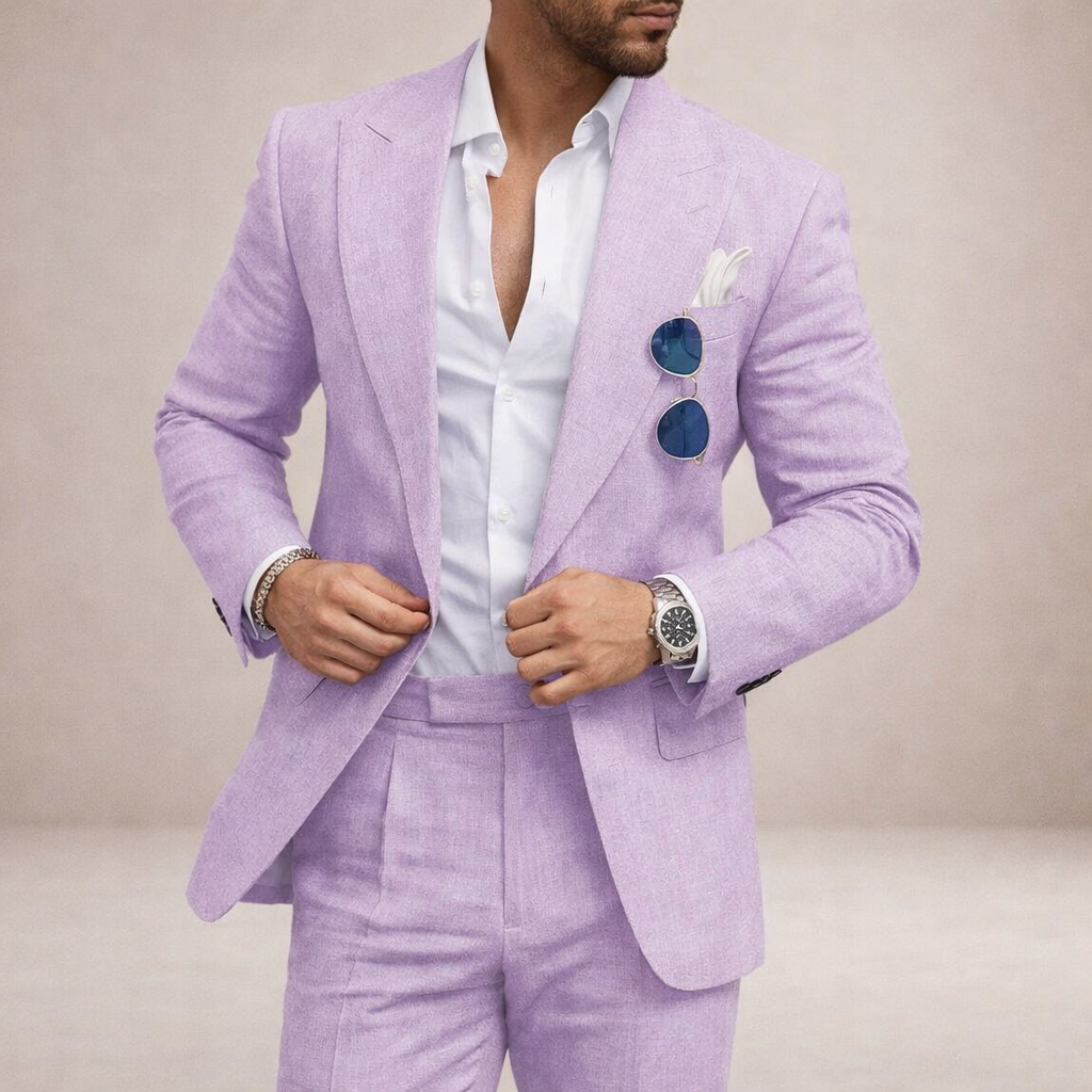 A light and breathable outfit for weddings and the beach – a two-piece linen suit for men