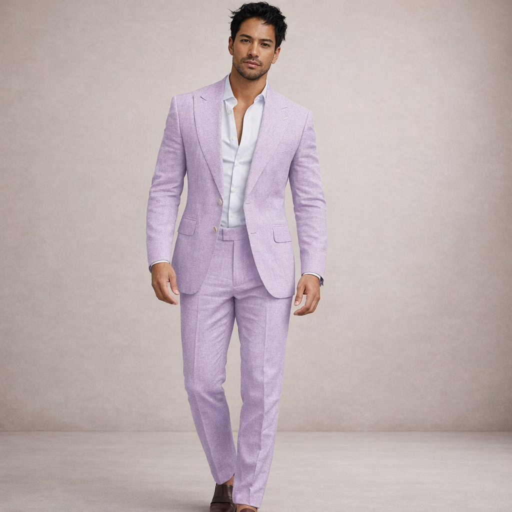 A light and breathable outfit for weddings and the beach – a two-piece linen suit for men