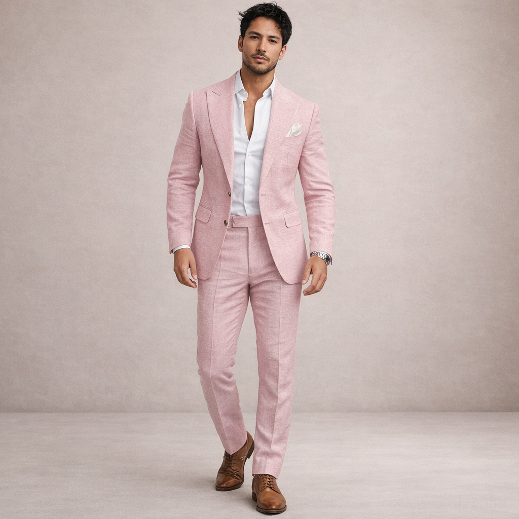A light and breathable outfit for weddings and the beach – a two-piece linen suit for men