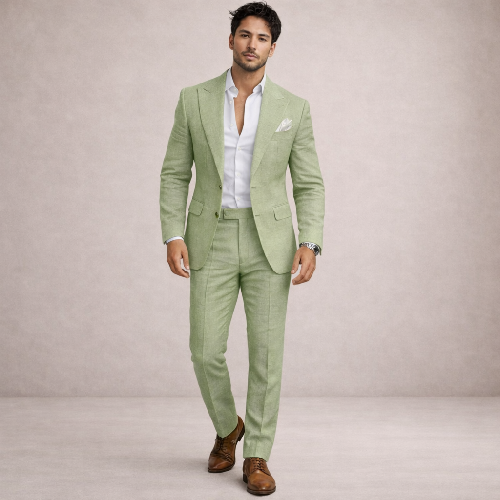 A light and breathable outfit for weddings and the beach – a two-piece linen suit for men