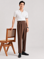Men's High Waisted Pleated Trousers with Side Adjusters