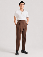 Men's High Waisted Pleated Trousers with Side Adjusters