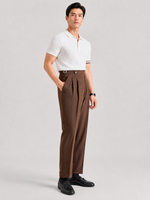 Men's High Waisted Pleated Trousers with Side Adjusters