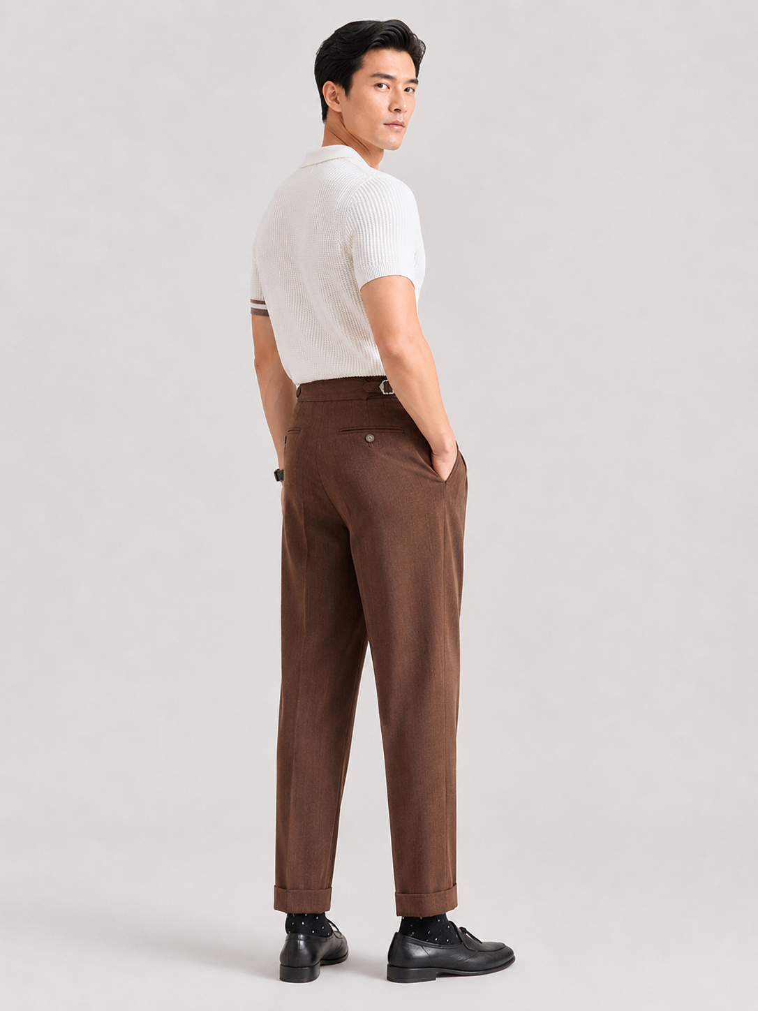 Drevarin – Brown Pleated Trousers with Side Adjusters