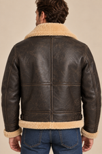 Men’s Genuine Sheepskin Shearling Moto Jacket with Wool Lining