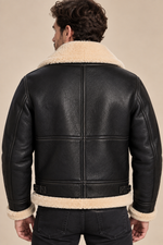 Men’s Genuine Sheepskin Shearling Moto Jacket with Wool Lining