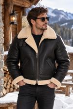Men’s Genuine Sheepskin Shearling Moto Jacket with Wool Lining