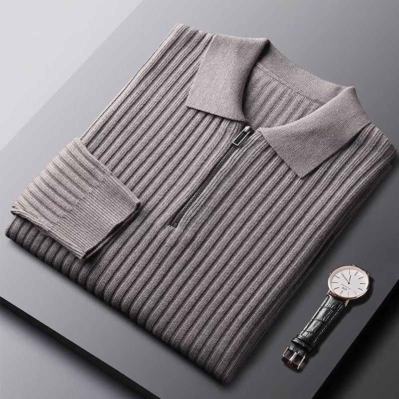 Men's Ribbed Half Zip Jumper with Polo Collar