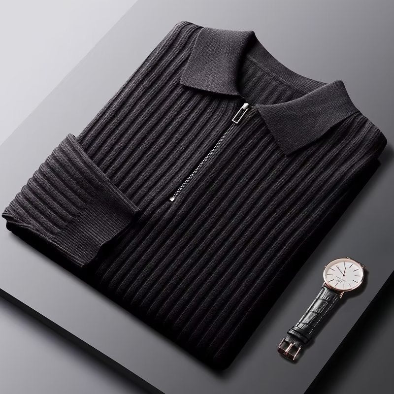 Men's Ribbed Half Zip Jumper with Polo Collar