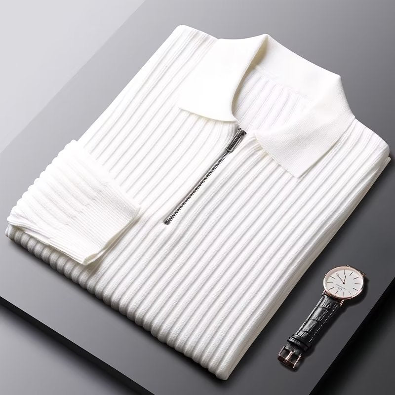 Men's Ribbed Half Zip Jumper with Polo Collar