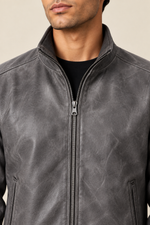 Men’s genuine Leather Bomber Jacket with Stand Collar
