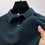 Men's Waffle Knit Polo Shirt with Short Sleeves