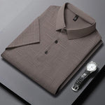 Men's Knitted Polo Shirt with Geometric Pattern and Short Sleeves