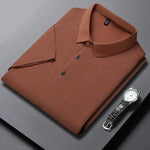 Men's Knitted Polo Shirt with Geometric Pattern and Short Sleeves
