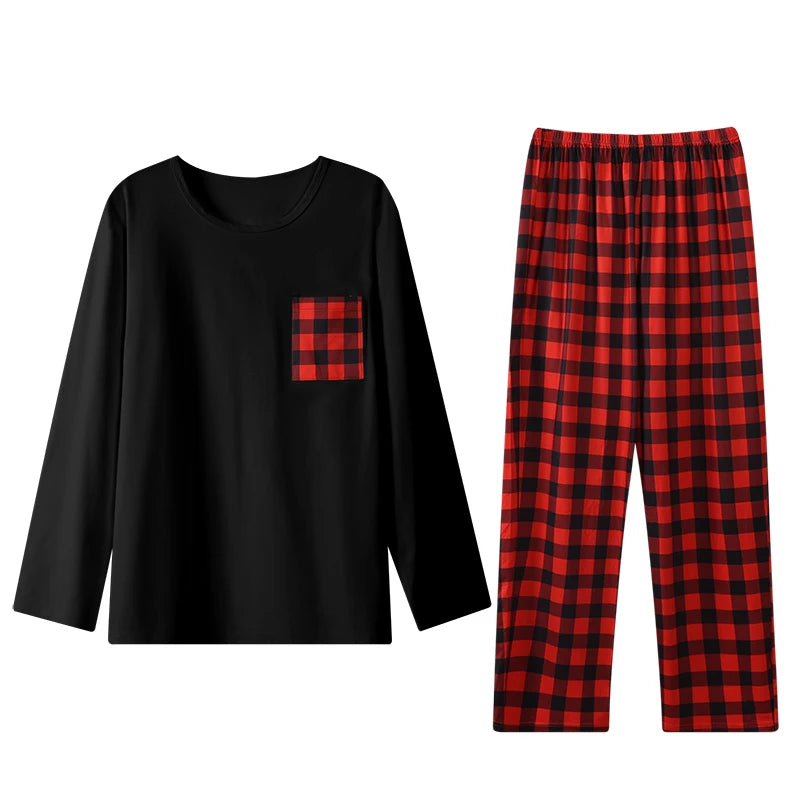 Men’s Checked Winter Pyjama Set with Long-Sleeve Top and Trousers
