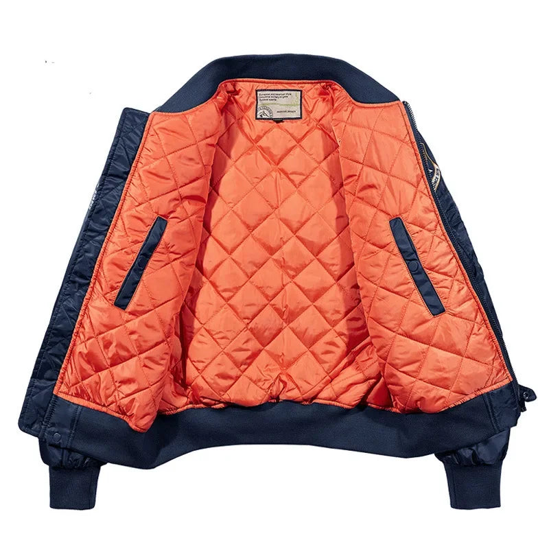 Men’s Padded MA-1 Zip-Up Bomber Jacket with Patches