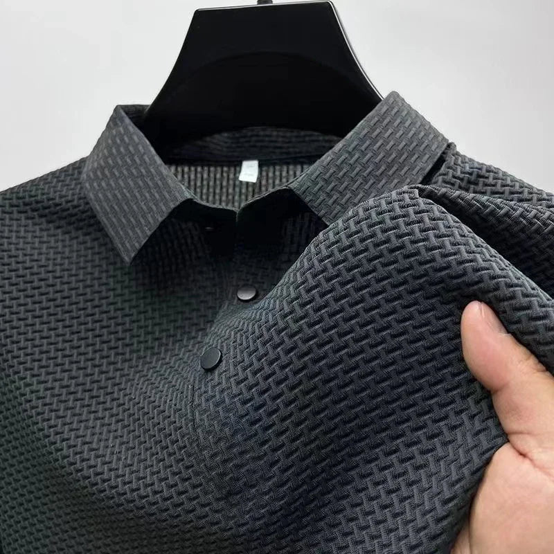Men's Waffle Knit Polo Shirt with Short Sleeves