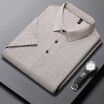Men's Knitted Polo Shirt with Geometric Pattern and Short Sleeves