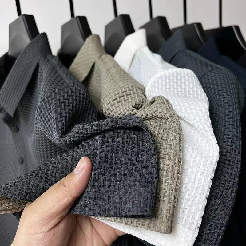 Men's Waffle Knit Polo Shirt with Short Sleeves