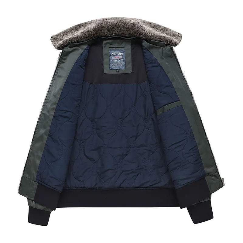 Men’s Padded Aviator Bomber Jacket with Patches and Contrast Collar