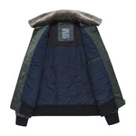 Men’s Padded Aviator Bomber Jacket with Patches and Contrast Collar