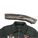 Men’s Padded Aviator Bomber Jacket with Patches and Contrast Collar