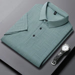 Men's Knitted Polo Shirt with Geometric Pattern and Short Sleeves