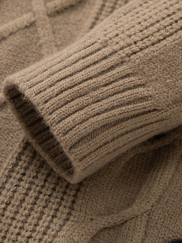 Men's Cable Knit Cardigan with Shawl Collar