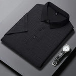 Men's Knitted Polo Shirt with Geometric Pattern and Short Sleeves