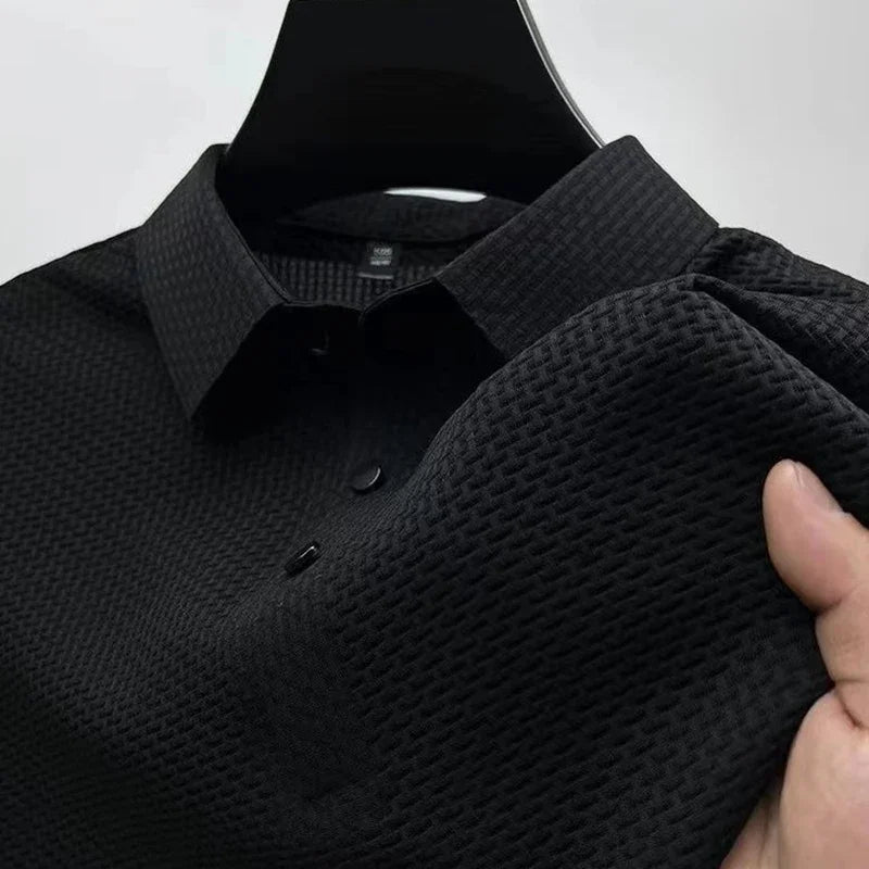 Men's Waffle Knit Polo Shirt with Short Sleeves