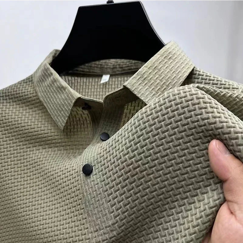 Men's Waffle Knit Polo Shirt with Short Sleeves
