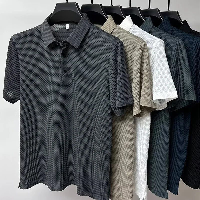 Men's Waffle Knit Polo Shirt with Short Sleeves