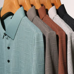 Men's Knitted Polo Shirt with Geometric Pattern and Short Sleeves