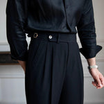 Men's Pleated Trousers with Side Adjusters and Ankle-Length Leg