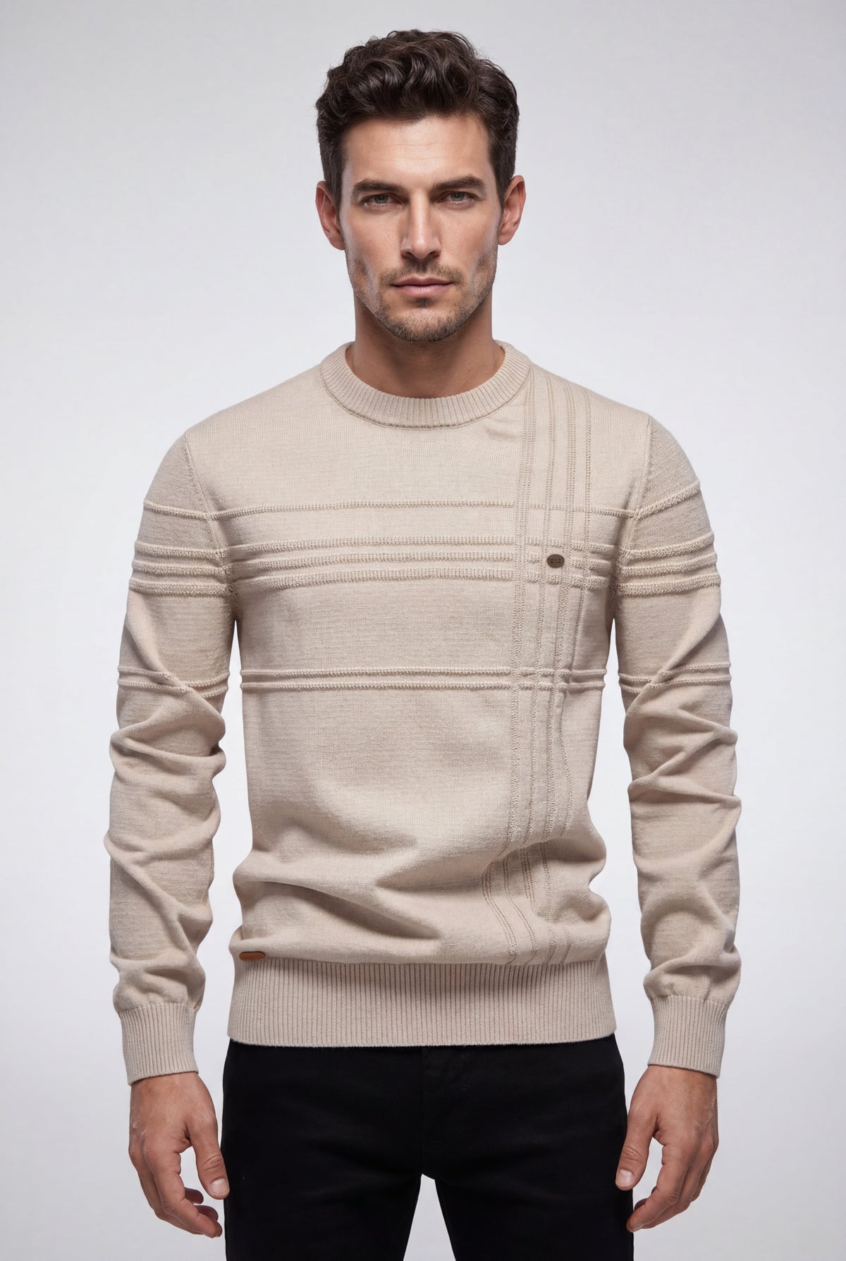 Men's Textured Crew Neck Jumper