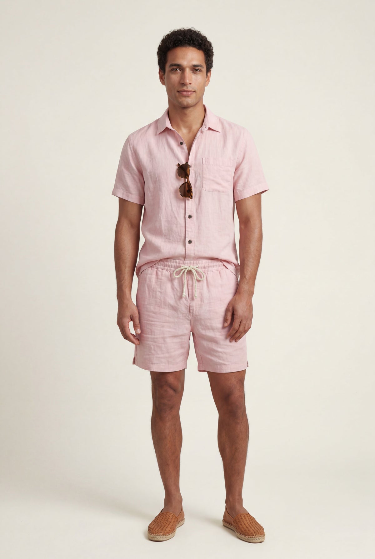 Men's Shirt and Shorts Co-ord Set with Revere Collar
