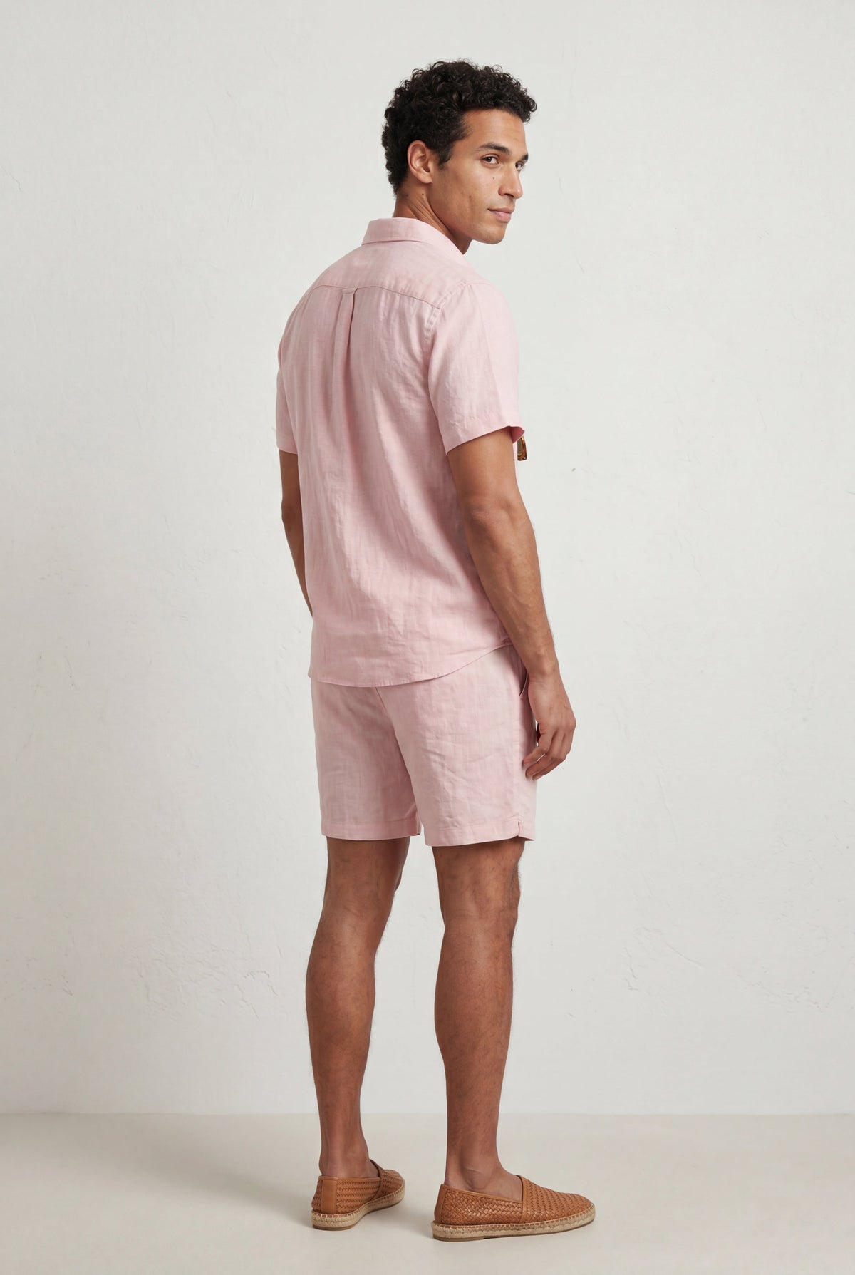 Men's Shirt and Shorts Co-ord Set with Revere Collar
