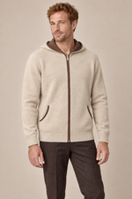 Men’s 100% Cashmere Full-Zip Hoodie with Contrast Trim