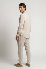 Men's Co-ord Set with Long Sleeve Shirt and Trousers - Beige